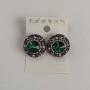 Stud earrings with round green crystals, delicate filigree setting, rhinestones, diameter 20 mm