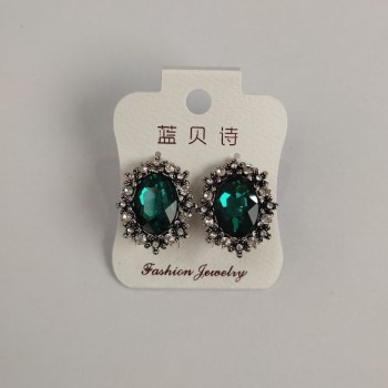 Earrings 2, 2x1, 7 cm, snowflake, oval crystals, green