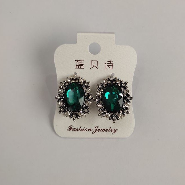 Earrings 2, 2x1, 7 cm, snowflake, oval crystals, green