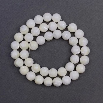 Mother-of-pearl Beads, Smooth Round Bead, 10 mm Diameter, 39 cm Length on Thread