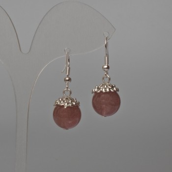 Strawberry Quartz Earrings - natural stone, smooth beads, diameter 12.5 mm, length 35 mm