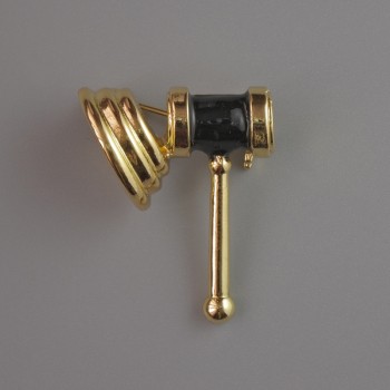 Brooch 'Judge's Hammer' black enamel, golden metal 23x28mm