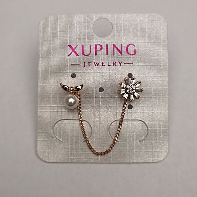 Ball Stud Earrings Xuping 18K Gold Plated with White Crystals and Bead, 8 mm Diameter, 6 cm Length