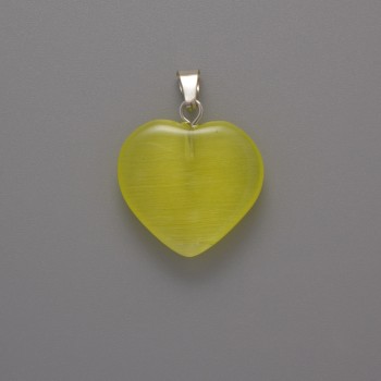 Heart Pendant Cat's Eye Yellow, diameter 20×20×5 mm, length 26 mm