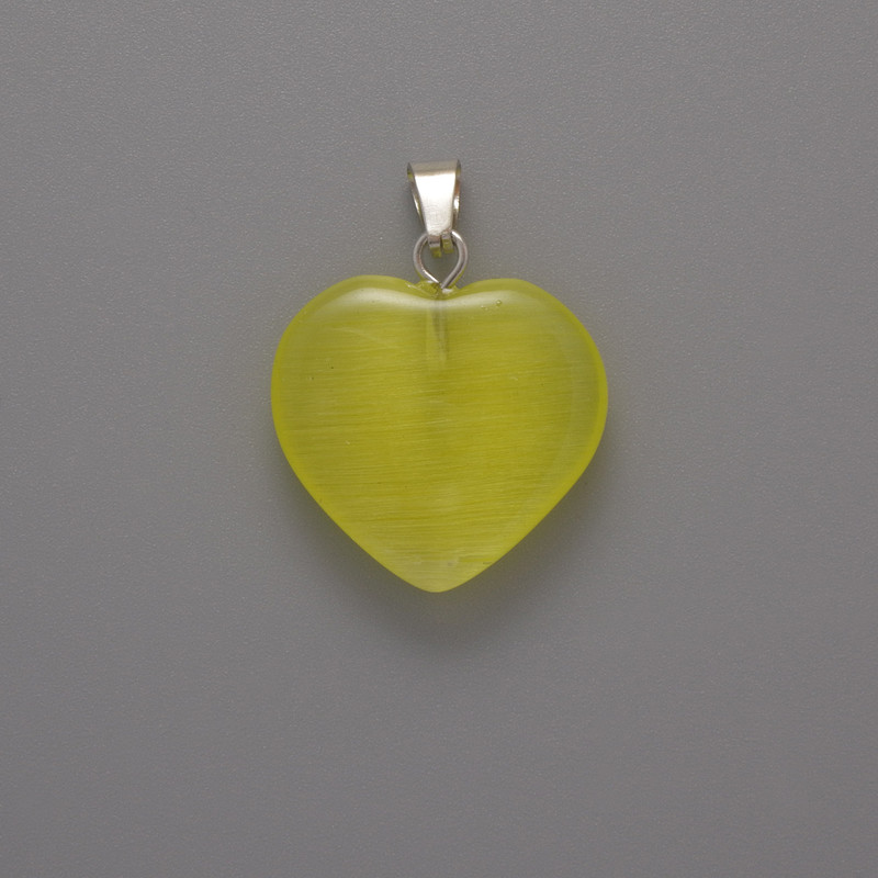 Heart Pendant Cat's Eye Yellow, diameter 20×20×5 mm, length 26 mm