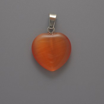 Orange Cat's Eye Heart Pendant, diameter 20x20x5 mm (+-), length 26 mm (+-)