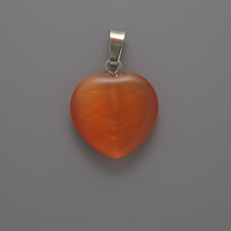 Orange Cat's Eye Heart Pendant, diameter 20x20x5 mm (+-), length 26 mm (+-)