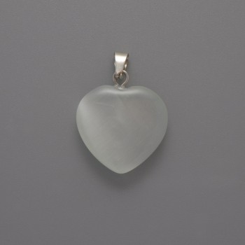 Heart Pendant in White Cat's Eye, diameter 20x20x5 mm, length 26 mm