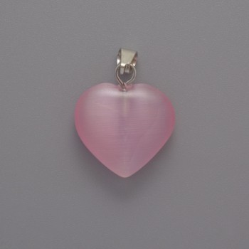 Heart Pendant with Pink Cat's Eye, diameter 15×16×5 mm, length 23 mm +/-