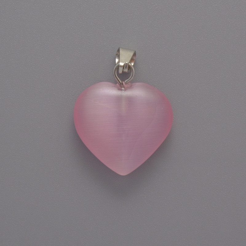 Heart Pendant with Pink Cat's Eye, diameter 15×16×5 mm, length 23 mm +/-