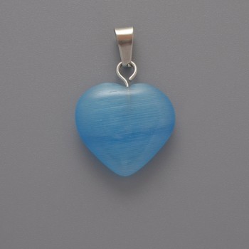 Blue Cat's Eye Heart Pendant, 15×16×5 mm, 23 mm long