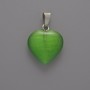 Heart Pendant with Green Cat's Eye, diameter 15×16×5 mm, length 23 mm