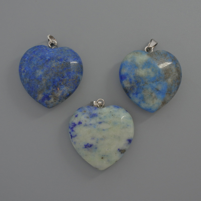 Azurite Heart Pendant, 25×25×9 mm diameter, length 33 mm (+/-)