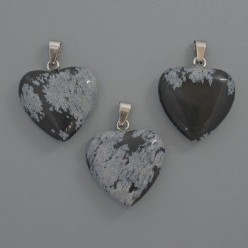 Heart Pendant of Snow Obsidian, diameter 20x20x6 mm, length 28 mm