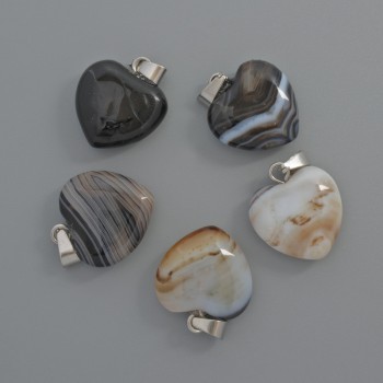 Pendant Heart Black Agate, diameter 15x15x6mm+-, length 23mm+-