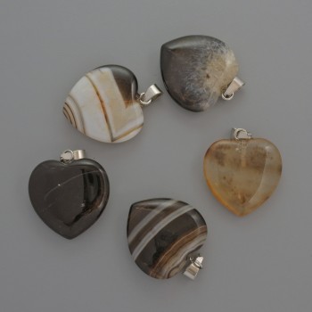 Black Agate Heart Pendant, 20x20x6 mm diameter, 28 mm length