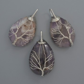 Amethyst Pendant in a Silver-Plated Weave, Diameter 44×24×9 mm+