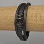 Men's bracelet with metal inlays, length 21 cm, thickness 21 mm, black eco-leather