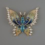 Butterfly Brooch with Blue and White Crystals, Beige and Blue Enamel, 45x52mm, Golden Metal