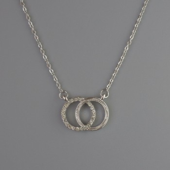 Pendant on a chain in silver-colored metal, diameter 13x17 mm, thickness 1 mm + -, length 40–45 cm +