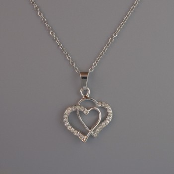 Pendant 'Hearts' on a chain of silver-tone metal, diameter 19x18 mm, thickness 1 mm + -, length 40-45 cm +