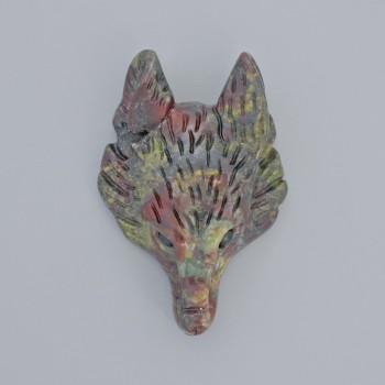 Pendant 'Wolf' Dragon's Blood Jasper natural stone, diameter 39×25 mm, hole diameter 2.2 mm