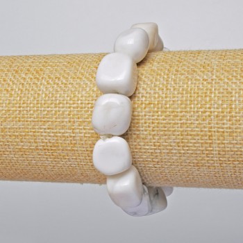 Natural Howlite Bracelet with Faceted Beads, diameter 12x14 mm +/-, length 18 cm +/- (stretch)