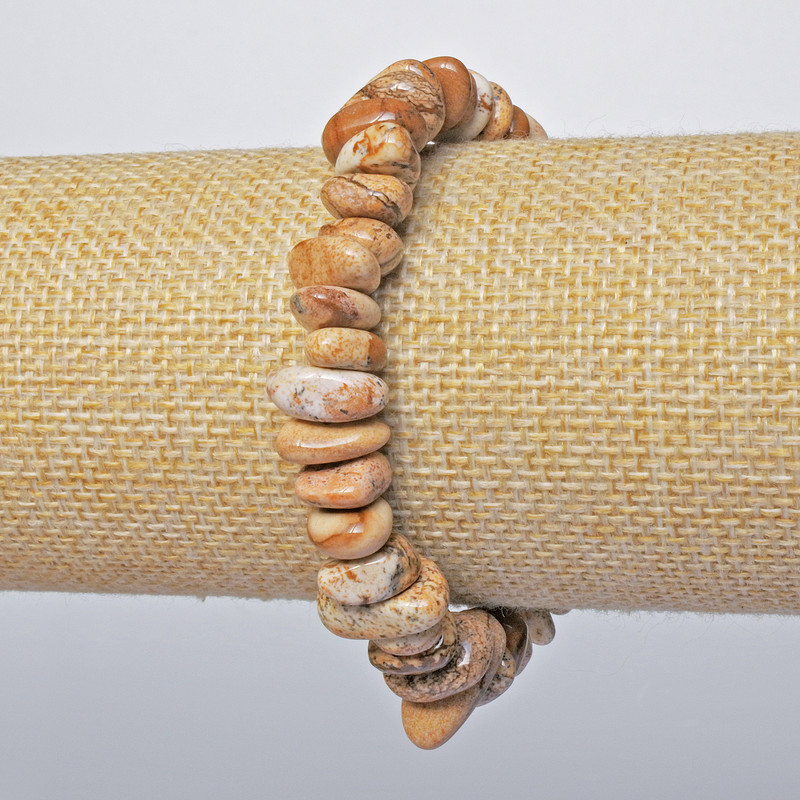 Bracelet with landscape jasper, natural stone, faceted beads, 12x5 mm diameter +/-, length 18 cm +/- (stretch)