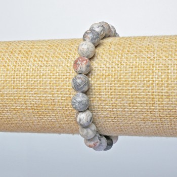 Gray Ocean Jasper Bracelet, Smooth Round Beads, 8.5 mm Diameter, 18 cm Length, Elastic