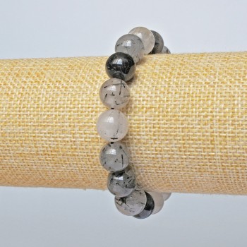 Hairy Rutile Quartz Bracelet with Natural Stone Smooth Beads, Diameter 11mm, Length 18cm (Stretch)