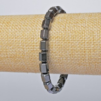 Faceted Hematite Cylinder Bracelet, diameter 6×8 mm, length 18 cm (stretch)
