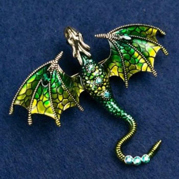 Dragon brooch-pendant 'Dragon' with green enamel and blue and green crystals, gold-tone metal 70×63 mm +