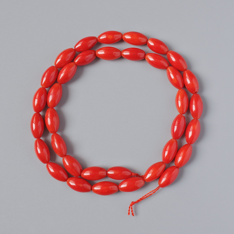 Natural-grain Coral Beads, diameter 11x6mm +/-, length 39cm +/- on thread
