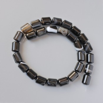 Black Agate Beads, natural stone, cylindrical, diameter 10×14 mm, length 39 cm, on thread