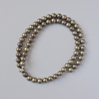 Pyrite Beads Natural Stone Smooth Round Beads, Diameter 6.5 mm, Length 39 cm on Thread