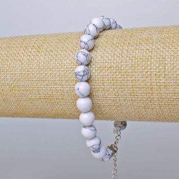 Kaholong bracelet (imitation) smooth beads, 8 mm diameter, length 19–24 cm, silver clasp