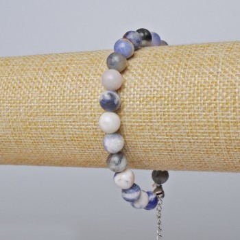 Sodalite Bracelet (pressed) Smooth Bead, 8 mm Diameter + -, Length 19-24 cm + - (Silver Clasp)