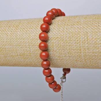 Red Jasper Bracelet (polished) smooth bead, diameter 8.5 mm, adjustable length 19-24 cm, silver clasp