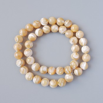 Beads Mother-of-Pearl Beige Natural Smooth Bead, 9 mm diameter ±, 39 cm length ± on thread