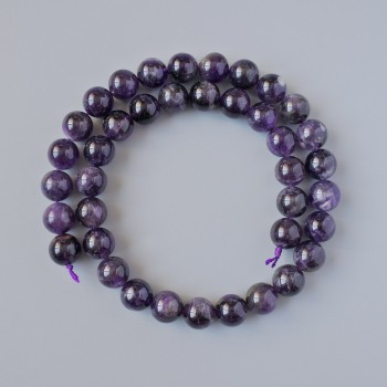 Amethyst beads, natural stone, smooth round beads, diameter 10.5 mm, length 38 cm on thread