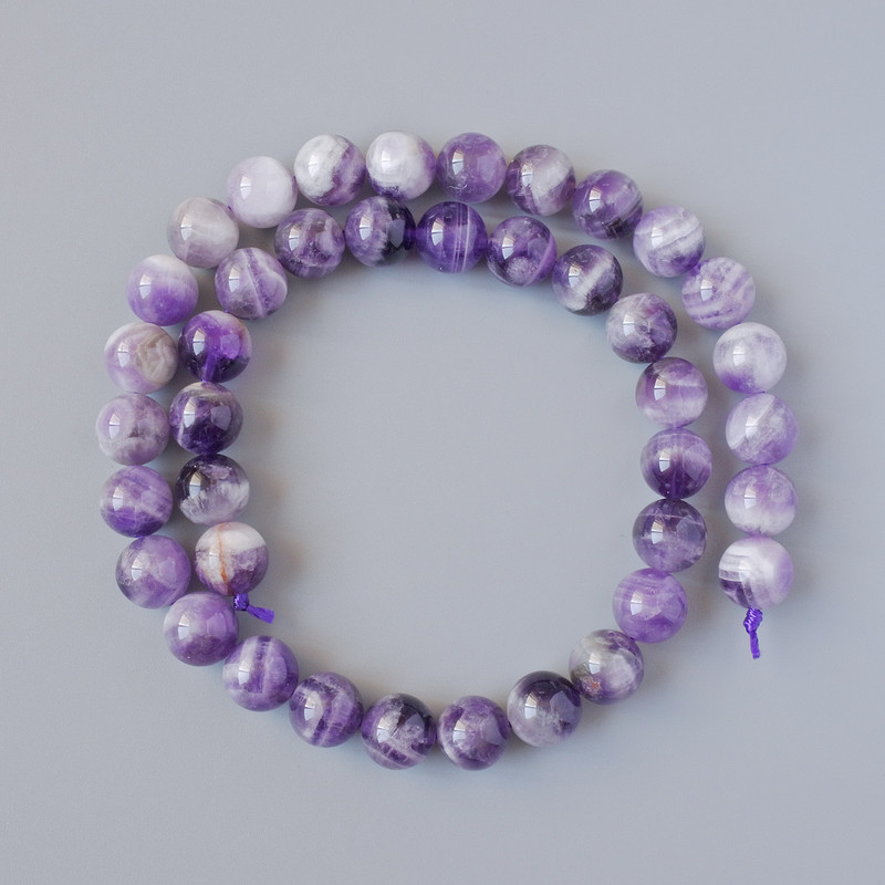 Amethyst Beads, Natural Stone, Smooth Round Beads, Diameter 10 mm, Length 40 cm +/- On Thread