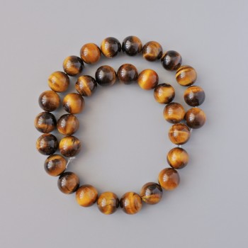 Tiger's Eye Beads, natural stone, smooth round beads, 12mm diameter ±, length 38cm ± on thread