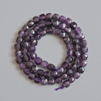 Amethyst Beads, Natural Stone, Faceted Cube, 5 mm Diameter, 39 cm Length on Thread