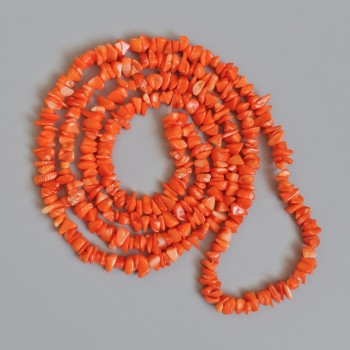 Orange natural coral nugget beads, 6x3 mm diameter, 88 cm length + - on nylon thread