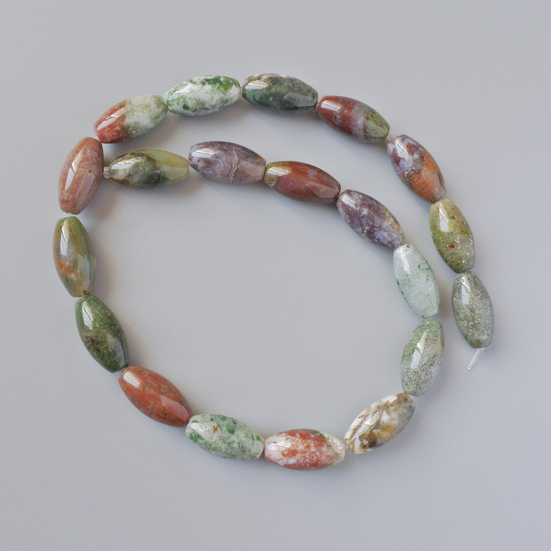Oval Jasper Beads, Multicolored Natural Stone, 10×20 mm, 40 cm Length on Thread