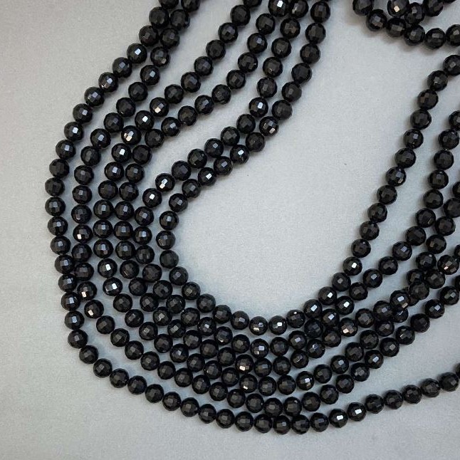 Czech Crystal Beads on Thread, Black Matte, Faceted Bead, 8 mm diameter, 50–51 cm length