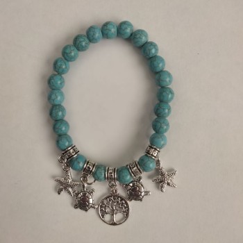 Turquoise Bracelet (named) Smooth Bead, 8 mm diameter ± with Silver Inserts, length 18 cm ± (stretch)