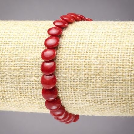 Natural Coral Bracelet with Coin Beads, 8mm diameter, 18cm length +/- (stretch)