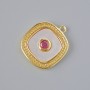 Pendant with mother-of-pearl and red crystal, gold-tone metal, diameter 17x15mm
