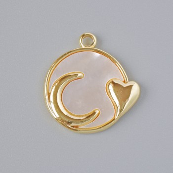 Pendant 'Moon' with Mother-of-Pearl, Gold-Tone Metal, 18x17 mm diameter